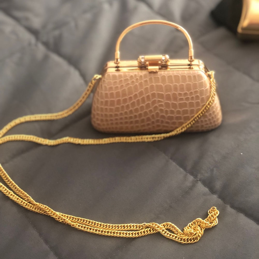 Tan and gold mini purse